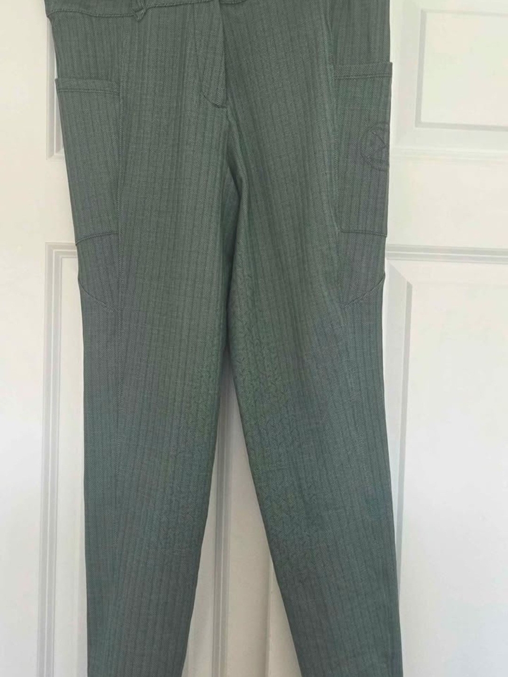 Free Ride Equestrian Lux Zip Breeches, Full Seat, Ladies Large Green Herringbone